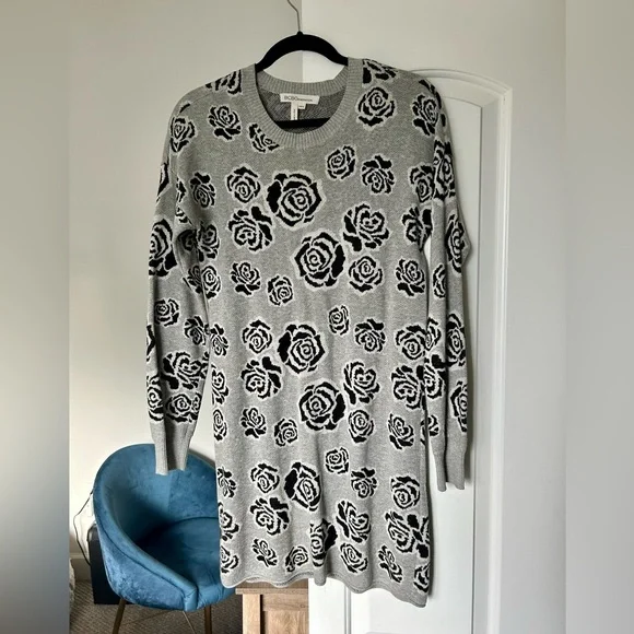 bcbg grey sweater dress BCBG MaxAzria knee-length A-line wool knit sweater
